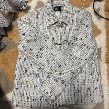 Green Mine 트위드풍 니트 자켓 화이트 x 컬러 네프