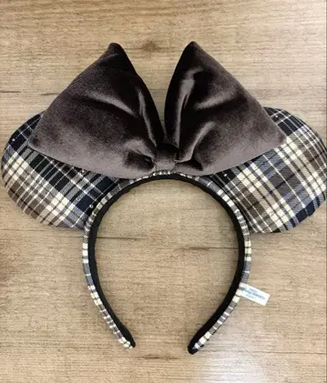 미니 마우스 머리띠 체크 무늬 디즈니