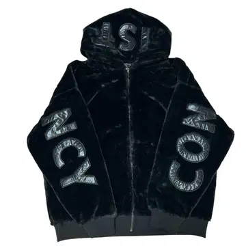 퍼 블루종 빅 로고 퍼 후드티 코트 아우터 블랙 검정