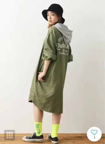 로데오 크라운 와이드 보울 후드 부착 military 롱 셔츠