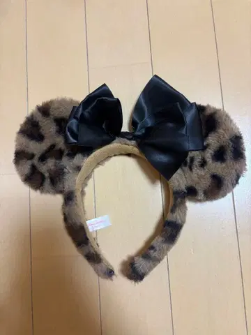 디즈니 레오파드 무늬 머리띠 블랙 리본 포함