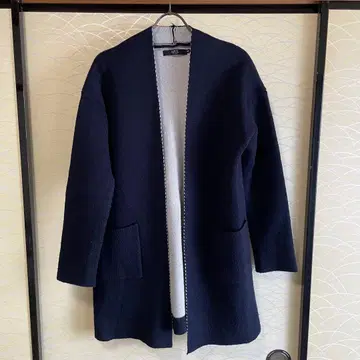 네이비 롱 가디건 포켓 부착