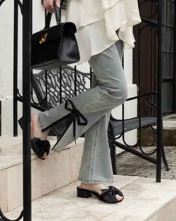 RANCLIC side slit denim ribbon pants