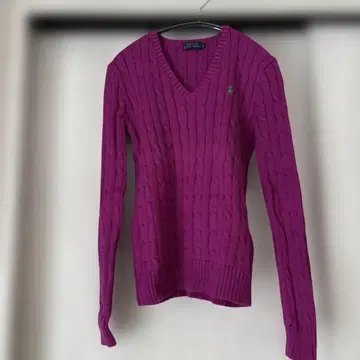 폴로 랄프 로렌 V넥 케이블 니트 스웨터 핑크