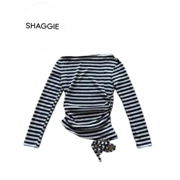 [ SHAGGIE ] 보더 시어 오프숄더 상의 그레이