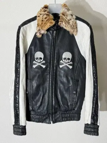 ROEN 로엔 스컬 자수 가죽 블루종 스카잔