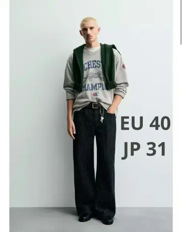 CHAMPION x ZARA 스트라이프 배기 핏 청바지 40