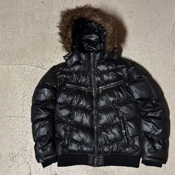 y2k 그런지 헤이세이 시크 스타일 퍼 후드 다운 자켓 블랙