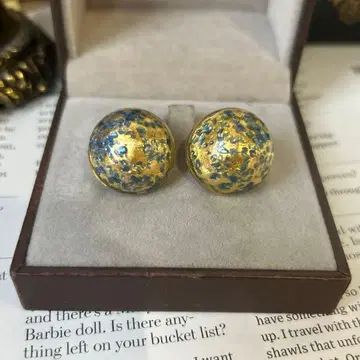 이탈리아제 베네치아 유리 귀찌 금박에 라이트 블루