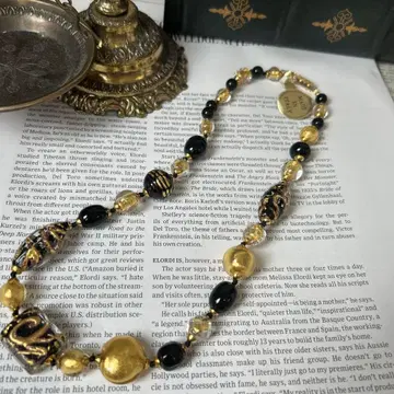 이탈리아제 베네치아 유리 목걸이 골드, 블랙 847