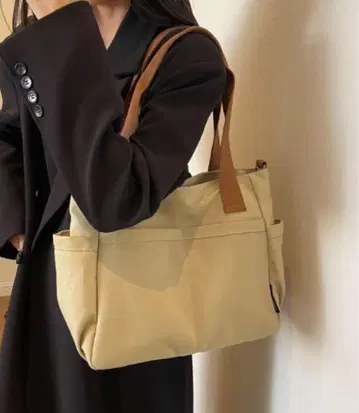 캔버스 토트백 베이지 사선 크로스 2way