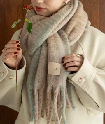 체크 볼륨 프린지 머플러 hinari