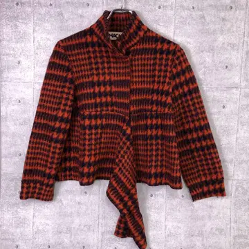 HACHE 구제 의류 비대칭 프릴 디자인 체크 무늬 펠트 자켓