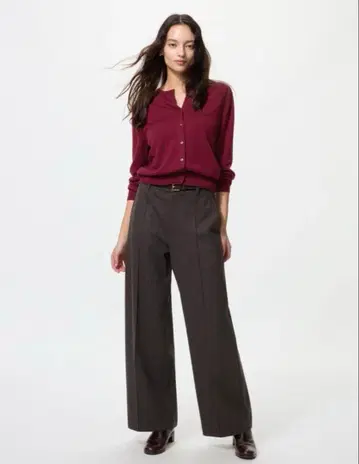 유니클로 브러쉬드 저지 와이드 팬츠 다크 브라운 M