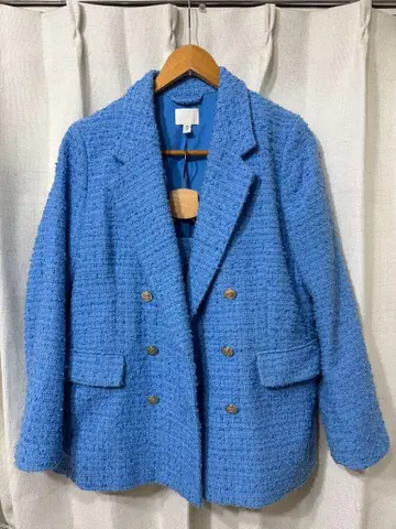 ZARA 라이트 블루 트위드 더블 브레스트 자켓 셋업