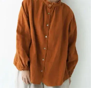 네스트로브 린넨 기모 스탠드 프릴 블라우스