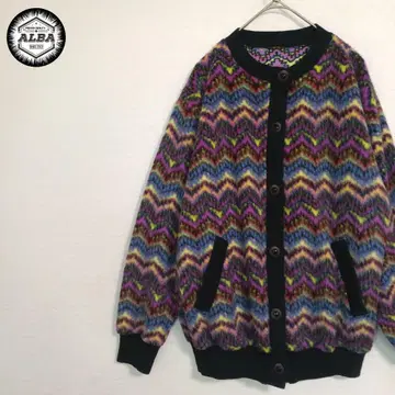 [ 새상품급 ] 가디건 블루종 플리스 레트로 네온 컬러 블랙 개성파 긴팔