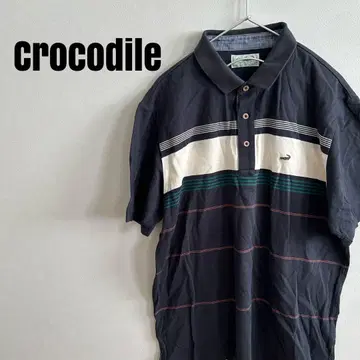 crocodile 보더 피케 셔츠 네이비 네이비 LL 남성용