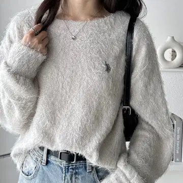 GeeRA 별주 U.S.POLO ASSN 샤기 원포인트 자수 니트소