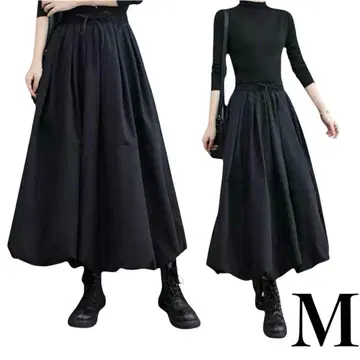 신고 편한 롱 스커트 벌룬 스커트 하이웨스트 A라인 M 블랙