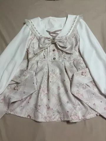 LIZLISA Sewing Bear 패턴 셋업 핑크