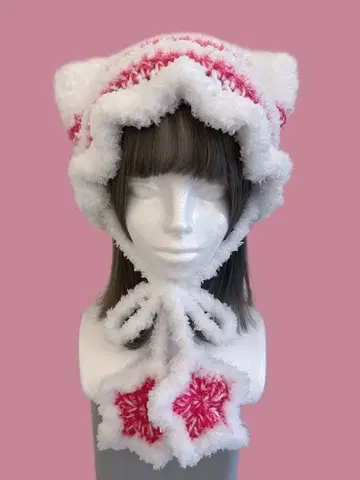 고양이 귀 니트 모자 2-4 화이트 핑크 빨간색 화이트