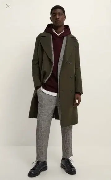 ZARA 더블 브레스트 코트 올리브 카키 M 울 정가 23990