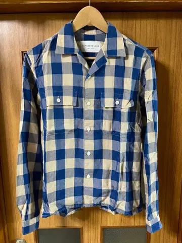투모로우랜드 오픈 카라 셔츠 XS 블루 블록 체크 오픈 카라