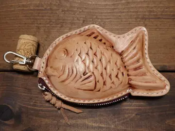 천연 가죽 손 염색 타이야키 파우치, 나스칸 포함, 히메지 가죽 사용