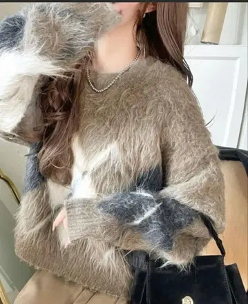 클래식 엘프 장기모 아가일 무늬 니트