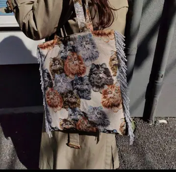 casselini 캐세리니 자카드 프린지 토트 고양이