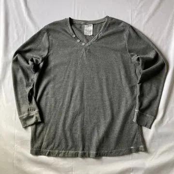 00s 써멀 헨리넥 롱T 와플 원단 그레이 그런지 Y2K