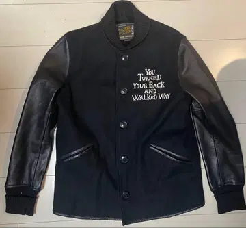 울 가죽 바시티 자켓 블랙