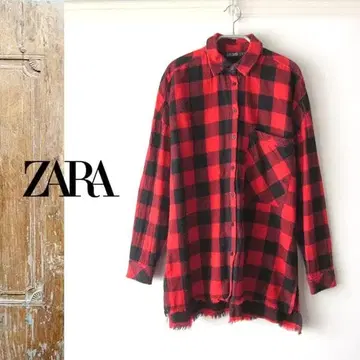 새상품급 ZARA/자라 체크 컷오프 롱 셔츠 F