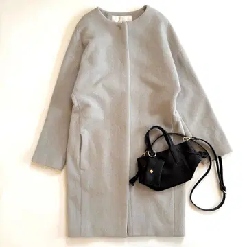 윔 가젯 알파카 모헤어 샤기 노카라 코트 그레이