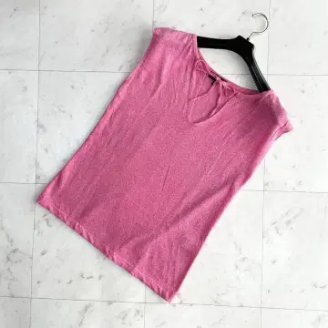 Theory 니트 티셔츠 슬리브리스 린넨 핑크 S