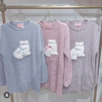 swankiss 스완키스 고양이 자수 니트 스웨터