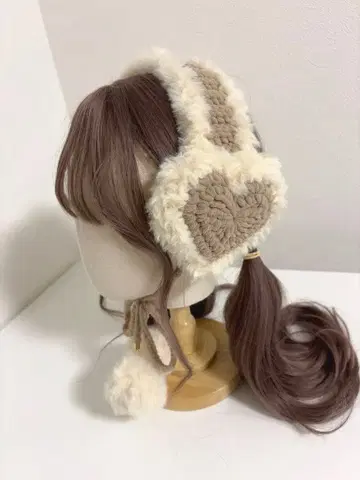 하트 귀도리 브라운 핸드메이드 귀도리 귀마개 이어머플러
