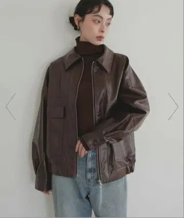 LIAN ZOZO 인조 가죽 미들 블루종 브라운 인기 상품