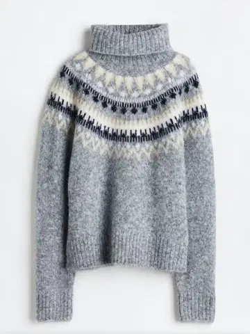 H&M 터틀넥 스웨터 노르딕 무늬 그레이