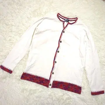 다케오 키쿠치 코튼 가디건 (M) 화이트 바이컬러 래글런