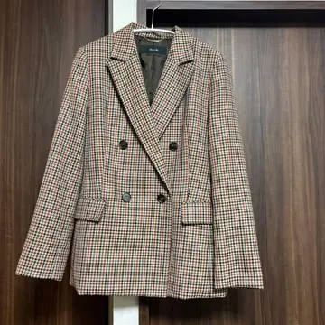 allureville 체크 무늬 더블 브레스트 자켓