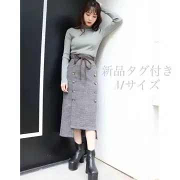 [ 택 포함 새상품 ] MURUA 버튼 슬릿 I 라인 스커트 타이트 체크