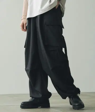 TR 스트레치 와이드 슬랙스 카고 팬츠 [ 블랙 S 사이즈 ]