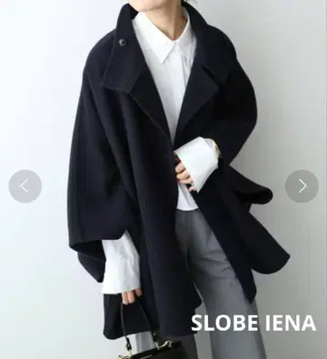 슬로브 이에나 스탠드 카라 더블 페이스 판초 네이비