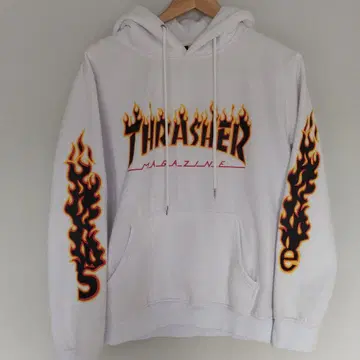 하자품 Thrasher 프레임 빅 로고 후드티 화이트 미사용 새상품