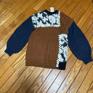 벌룬 슬리브 니트 스웨터 브라운 네이비 프리 사이즈 니트 OP