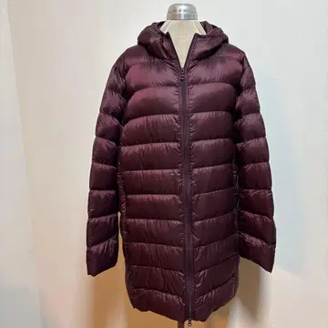 UNIQLO 다운 코트 롱 XL 와인 계열 후드 부착