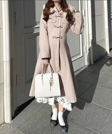 aprer jour 인조 모피 더플 코트 핑크 베이지