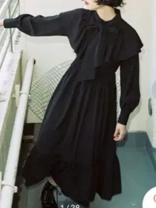 택 포함 새상품 쥬에티 리본 타이 프릴 원피스 블랙